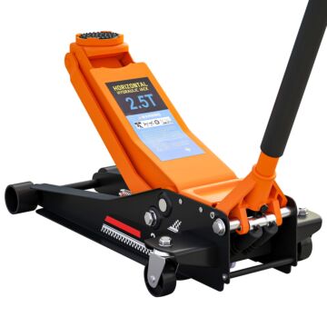 Homcom 2.5 Ton Hydraulic Low-profile Floor Jack, With 7.5-47cm Lifting Range, Wheels, Orange