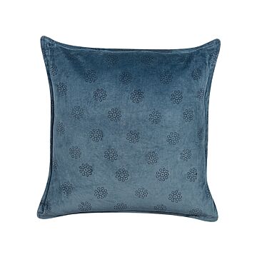 Decorative Cushion Dark Blue Velvet And Cotton 45 X 45 Cm Geometric Pattern Block Printed Boho Decor Accessories Beliani