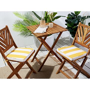 Set Of 2 Outdoor Seat Cushions Yellow And White Stripedpattern String Tied Uv Resistant Set Pad Beliani