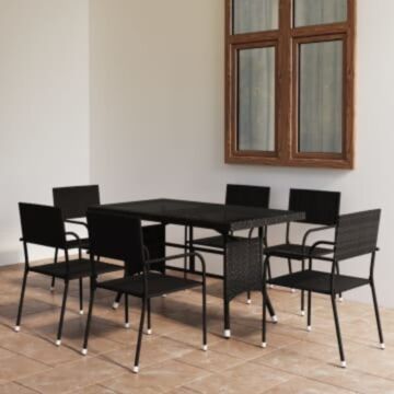 Vidaxl 7 Piece Garden Dining Set Poly Rattan Black