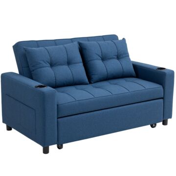 Homcom Two-seater Pull-out Sofa Bed - Dark Blue