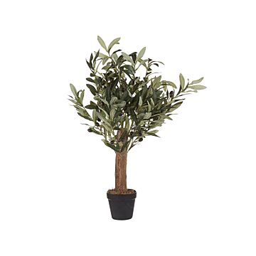 Artificial Potted Olive Tree Plant Green And Black Plastic Leaves Material Solid Wood Trunk 77 Cm Decorative Indoor Accessory Beliani