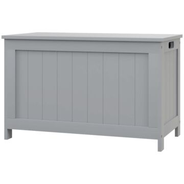 Homcom Storage Chest, Modern Storage Trunk With 2 Safety Hinges And Cut-out Handles, Wooden Toy Box For Living Room, Entryway, 76 X 40 X 48 Cm, Grey