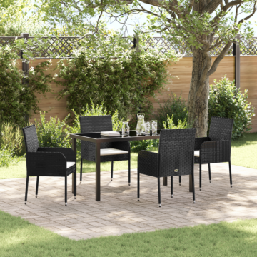 Vidaxl 5 Piece Garden Dining Set With Cushions Black Poly Rattan