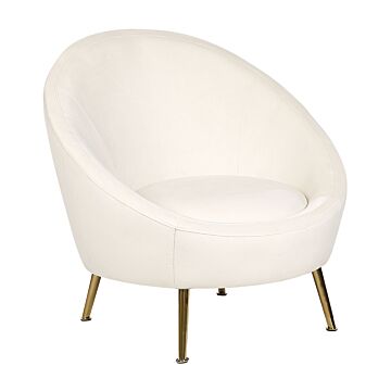 Tub Chair White Velvet 76l X 80w X 81h Cm Accent Gold Legs Glam Retro Beliani