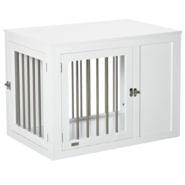Pawhut Furniture Style Dog Crate, End Table Pet Cage Kennel, Indoor Decorative Puppy House, With Double Doors, Locks, For Medium Dogs, White