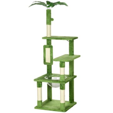Pawhut 142cm Cat Tree Tower, With Scratching Post, Hammock, Toy Ball, Platforms - Green