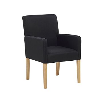 Dining Chair Black Fabric Upholstery Wooden Legs Elegant Seat With Arms Beliani