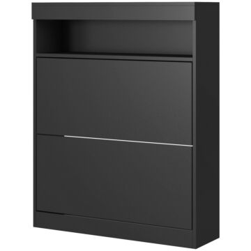 Homcom 16 Shoe Pair Shoe Storage Cabinet, With Flip Doors - Black