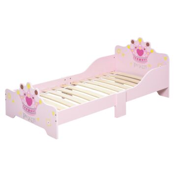 Homcom Kids Wooden Bed With Crown Modeling Safety Side Rails Easy To Clean Perfect Gift For Toddlers Girls Age 3 To 6 Years Old Pink