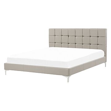 Bed Frame Grey Pu Upholstery Eu Double Size 4ft6 With Sprung Slatted Base And Button-tufted Headboard Beliani