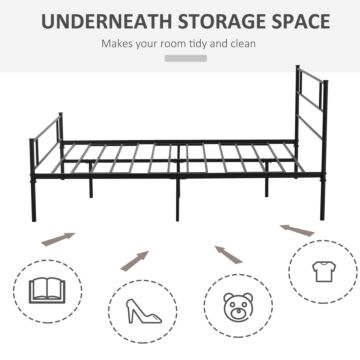 Homcom King Size Metal Bed Frame, Solid Bedstead Base With Headboard And Footboard, Metal Slat Support And Underbed Storage Space, Bedroom Furniture