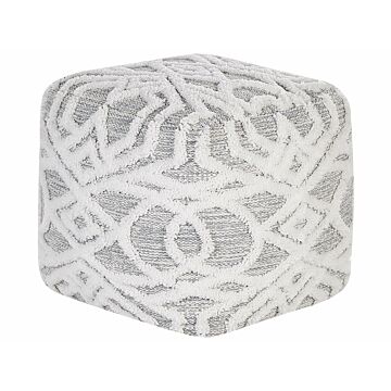 Pouffe Grey White Cotton Polyester 40 X 40 Cm Geometric Knitted Pattern Decorative Seat Boho Style Living Room Bedroom Beliani