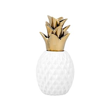 Decorative Figurine White Ceramic Pineapple Statuette Ornament Glamour Style Decor Accessories Beliani