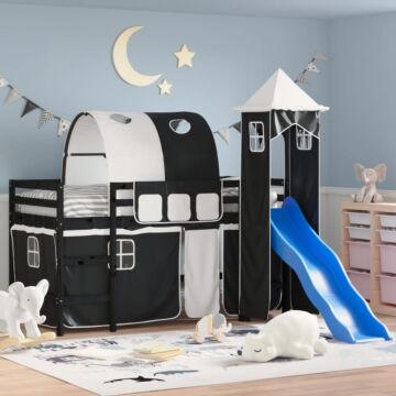 Vidaxl Kids' Loft Bed With Tower White&black 80x200cm Solid Wood Pine