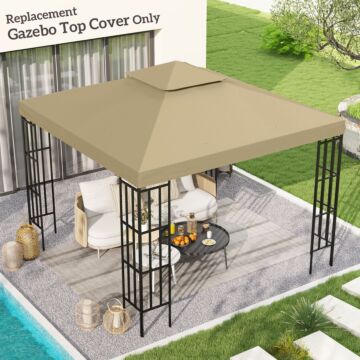 Outsunny 3 X 3(m) Canopy Top Cover For Double Tier Gazebo, Gazebo Replacement Pavilion Roof, Deep Beige (top Only)