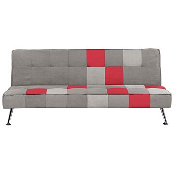Sofa Bed Grey And Red 3-seater Velvet Patchwork Upholstery Click Clack Beliani