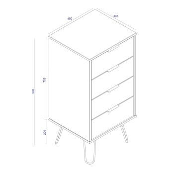 Augusta Pine 4 Drawer Narrow Chest Of Drawers
