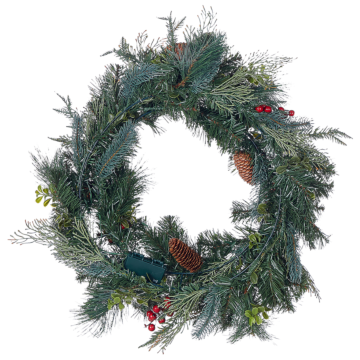 Christmas Wreath Green Synthetic Material 60 Cm Pre Lit Artificial Snow Pine Cons Seasonal Home Decor Beliani