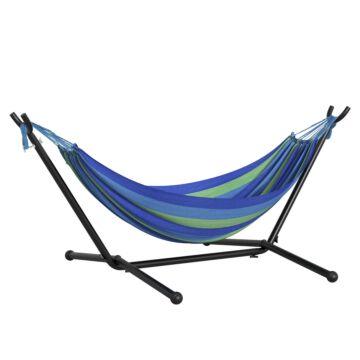 Outsunny 294 X 117cm Hammock With Stand Camping Hammock With Portable Carrying Bag, Adjustable Height, 120kg Load Capacity, Green Stripe