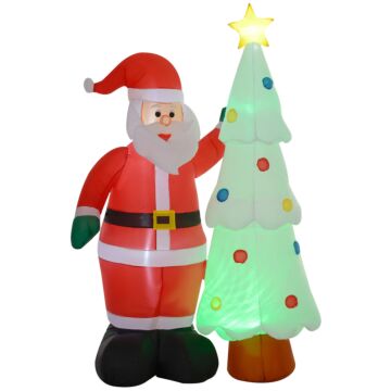 Homcom 7ft Christmas Inflatable Decoration Santa Claus And Christmas Tree With Rotating Magic Ball Light, Blow-up Outdoor Led Yard Display For Lawn Garden Party