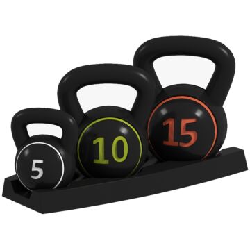 Sportnow Set 3 Kettlebell Set Weights With Storage Stand For Home Gym Weight Lifting Training, 5lbs, 10lbs, 15lbs
