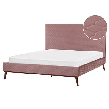 Eu King Size Pink Velvet Fabric 5ft3 Upholstered Frame Headboard Honeycomb Quilted Modern Design Beliani