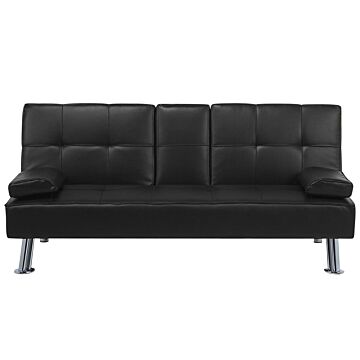 Sofa Bed Black 3 Seater Drop Down Table Click Clack Beliani