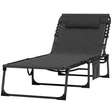 Outsunny Padded Sun Lounger, With Five-position Reclining Back - Black