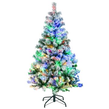 Homcom 4.5' Artificial Snow Christmas Trees With Frosted Branches, Warm White Or Colourful Led Lights, Steel Base