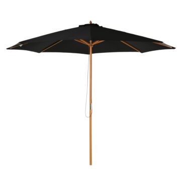 Outsunny ⌀3m Bamboo Wooden Market Patio Umbrella Garden Parasol Outdoor Sunshade Canopy, 8-ribs,black