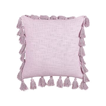 Decorative Cushion Pink Cotton 45 X 45 Cm With Tassels Modern Boho Decor Accessories Beliani