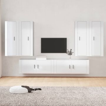 Vidaxl 6 Piece Tv Cabinet Set High Gloss White Engineered Wood