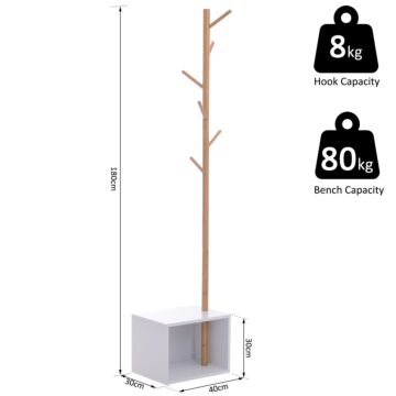 Homcom 180 Cm Coat Rack Storage Bench Hallway Tree Hat Hanger Entryway Stand Garment Organiser