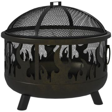 Outsunny Metal Firepit Bowl Outdoor 2-in-1 Round Fire Pit W/ Lid, Grill, Poker, Handles, Camping, Bbq, Bonfire, Wood Burning Stove, 61.5 X