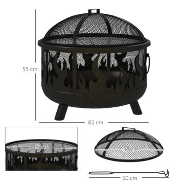 Outsunny Metal Firepit Bowl Outdoor 2-in-1 Round Fire Pit W/ Lid, Grill, Handles, Wood Burning Stove, 61.5 X