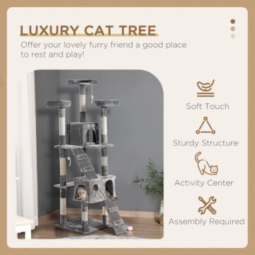 Pawhut Cat Tree For Indoor Cats Kitten Kitty Scratching Scratcher Post Climbing Tower Activity Centre House Grey