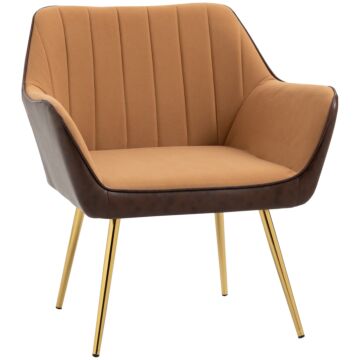Homcom Modern Velvet Armchairs With Gold Steel Legs, Upholstered Accent Chairs For Living Room And Bedroom, Light Brown