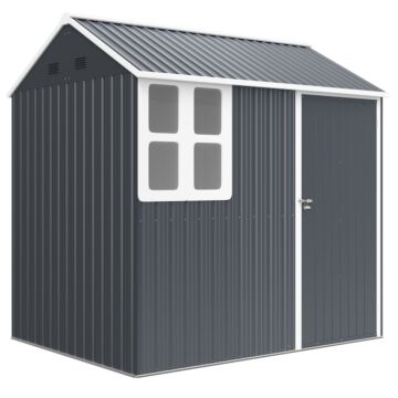 Outsunny 7 X 6ft Galvanised Garden Shed, With Latch - Dark Grey