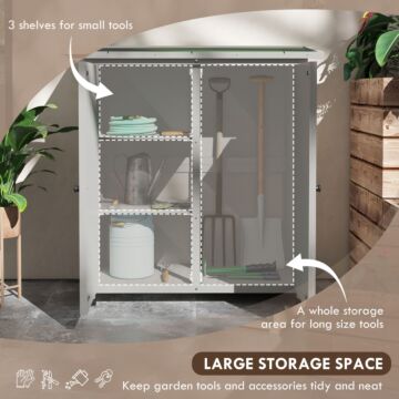 Outsunny Wooden Garden Shed Storage Shed Fir Tool Cabinet With Shelves Double Door Light Grey
