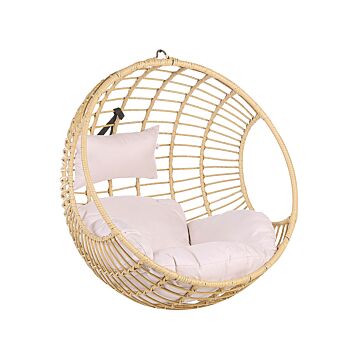 Hanging Chair Beige Rattan Round Wicker Basket Without Stand With Cushions Boho Beliani