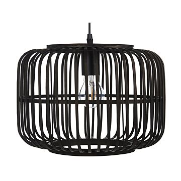 Pendant Lamp Black Bamboo Wood Cage Shade Adjustable Cable Hanging Light Boho Design Beliani