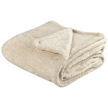 Blanket Beige Faux Fur 125 X 150 Cm Teddy Bear Soft Fluffy Decorative Throw Cover Home Accessory Beliani