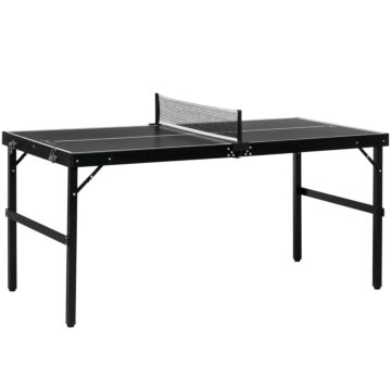 Sportnow 5ft Mini Table Tennis Table, Folding Ping Pong Table With Net And Aluminium Frame, Portable Ping Pong Game Set For Indoor Outdoor Use, Black