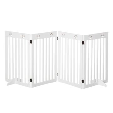 Pawhut Pet Gate 4 Panel Wooden Foldable Fence Freestanding Dog Safety Barrier With 2 Support Feet For Doorways Stairs 80'' X 30'' White
