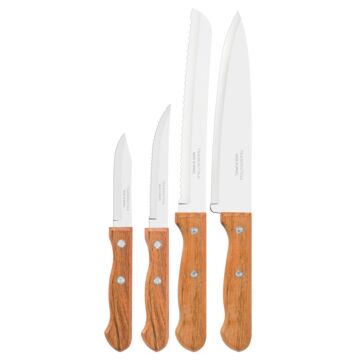 Tramontina Dynamic Stainless Steel Knife Set With Natural Wood Handles, 4pcs