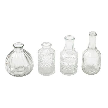 Set Of 4 Clear Glass Variety Posy Vase Bottles