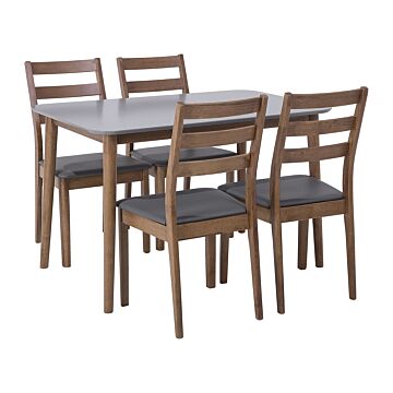 Dining Set Dark Solid Wood Grey Top Faux Leather Seats 4 Seater 118 X 77 Cm Beliani