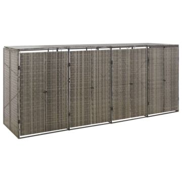 Vidaxl Quadruple Wheelie Bin Shed Grey 274x80x117 Cm Poly Rattan
