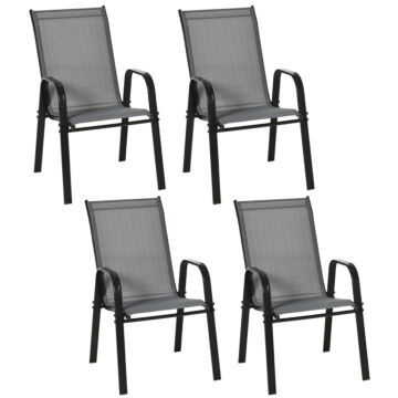 Outsunny Set Of 4 Garden Dining Chair Set Stackable Outdoor Patio Furniture Set With Backrest And Armrest, Dark Grey